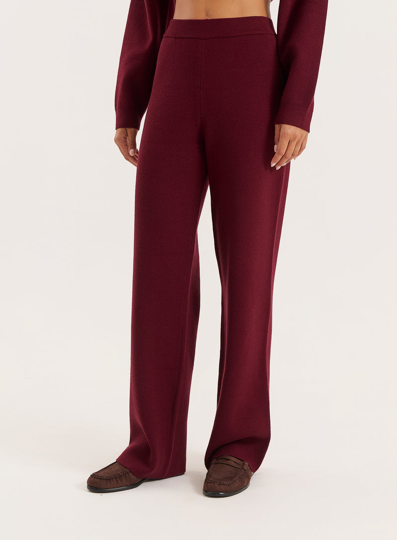 Burgundy Knitted Straight Leg Trousers- Lauren