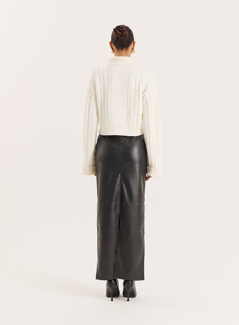 Cream Chunky Knit Turtle Neck Crop Jumper- Ethel