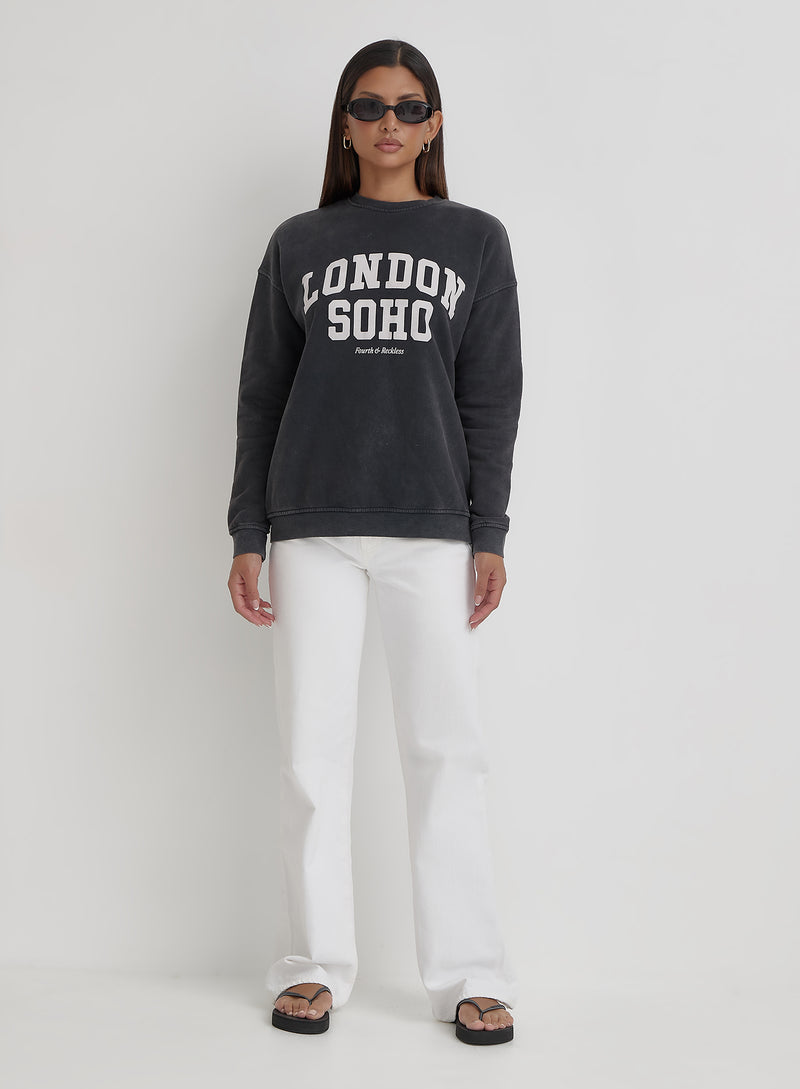 Acid Wash London Slogan Classic Longline Sweatshirt- London