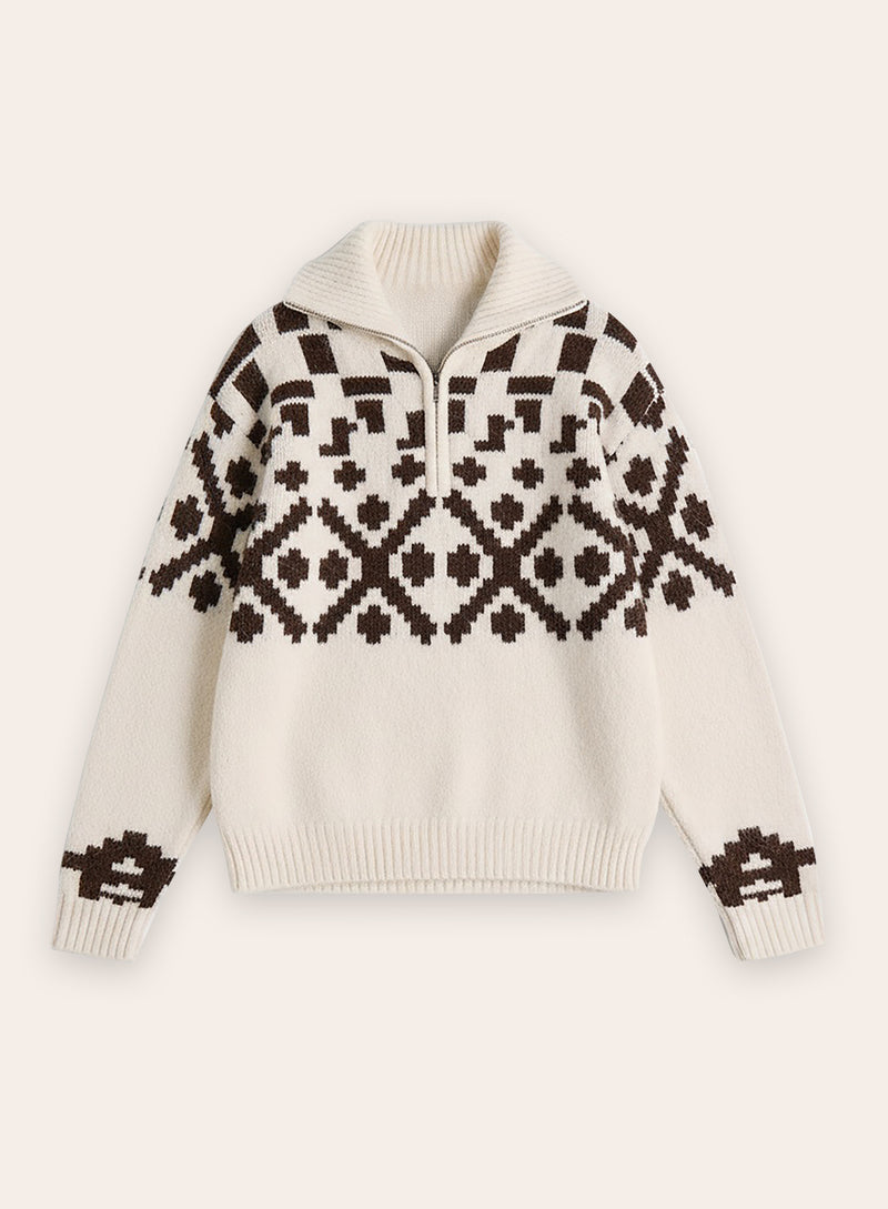 Multi Knitted Fairisle Collared Zip Jumper