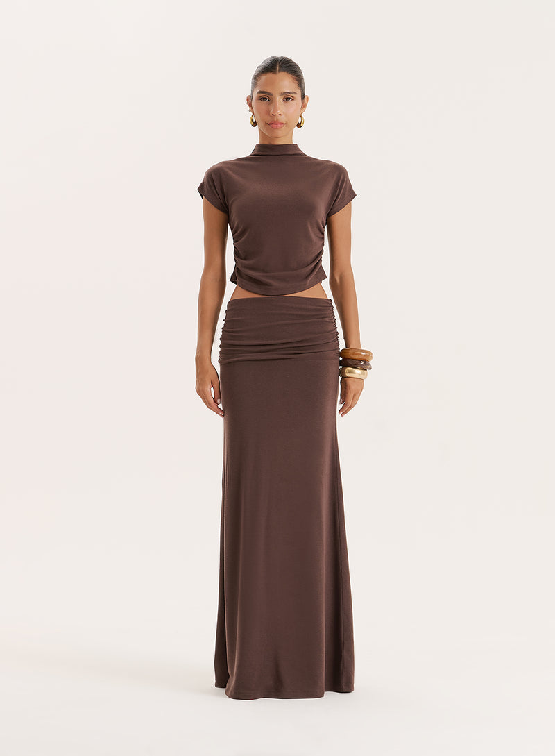 Chocolate Jersey Drop Waist Maxi Skirt- Elouisa