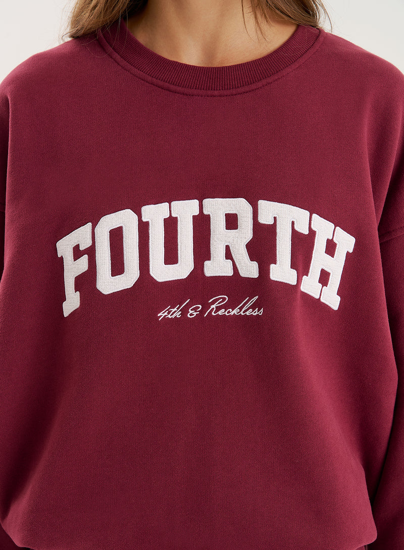 Burgundy Fourth Embroidered Branded Sweatshirt- Trey
