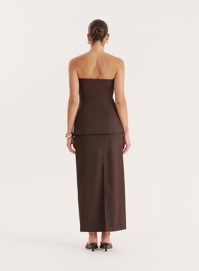 Chocolate Tailored Maxi Skirt- Stanley