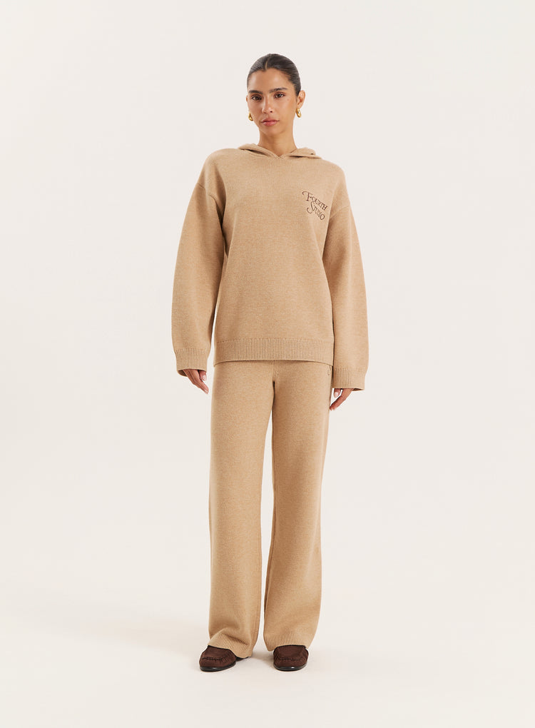 Camel Knitted Fourth Studio Hooded Jumper- Jackson