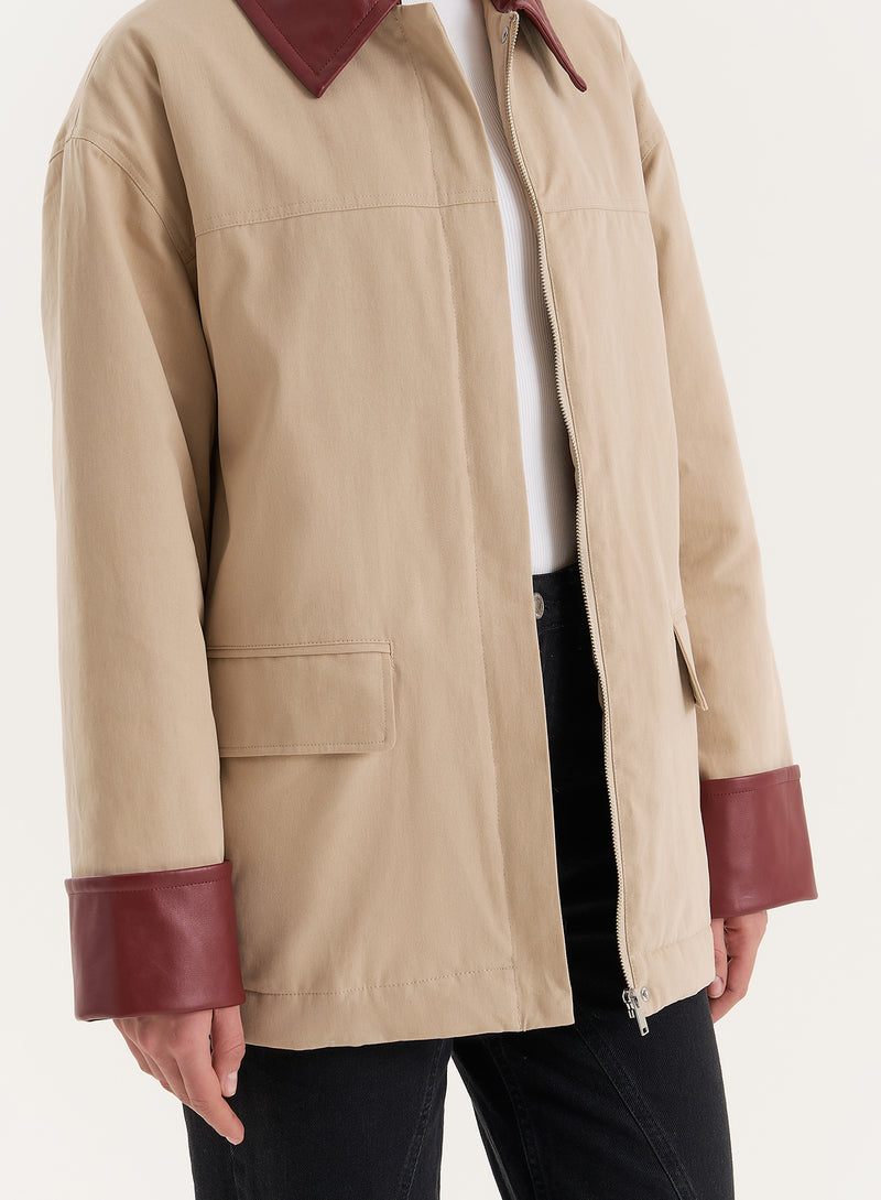 Beige Contrast Collar Barn Jacket- Jackson