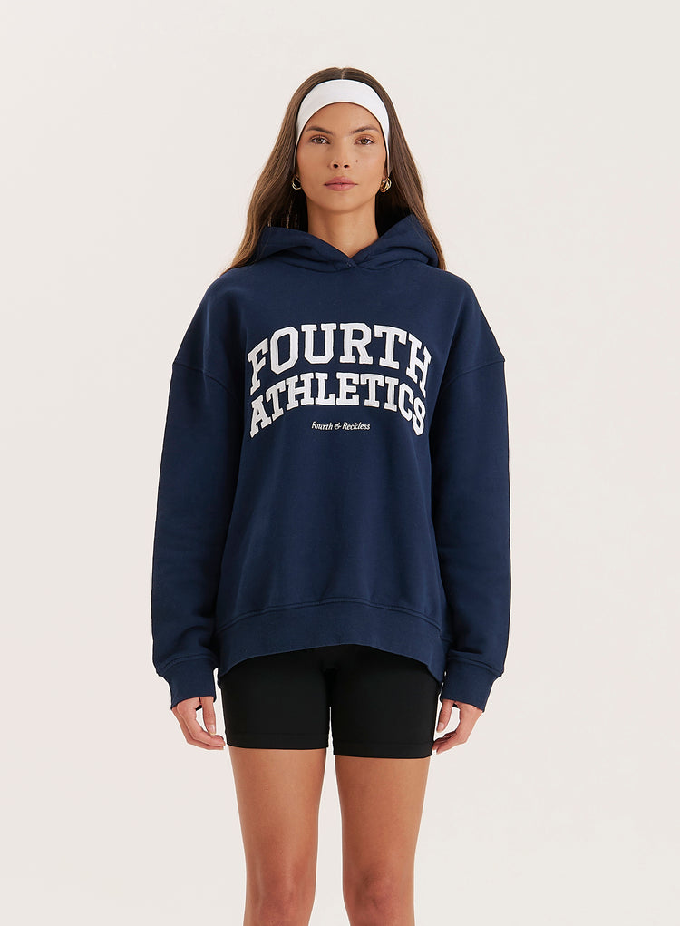 Navy Fourth Athletics Slogan Oversized Hoodie- Bobby