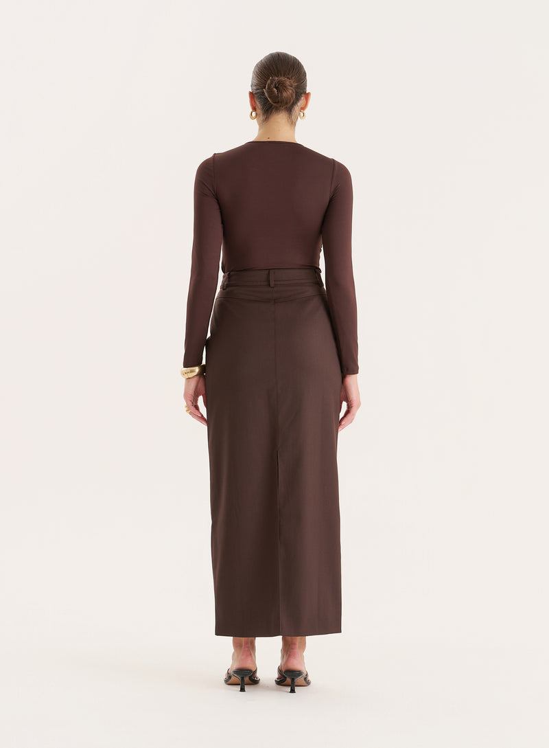 Chocolate Bust Detail Long Sleeve Top- Cora