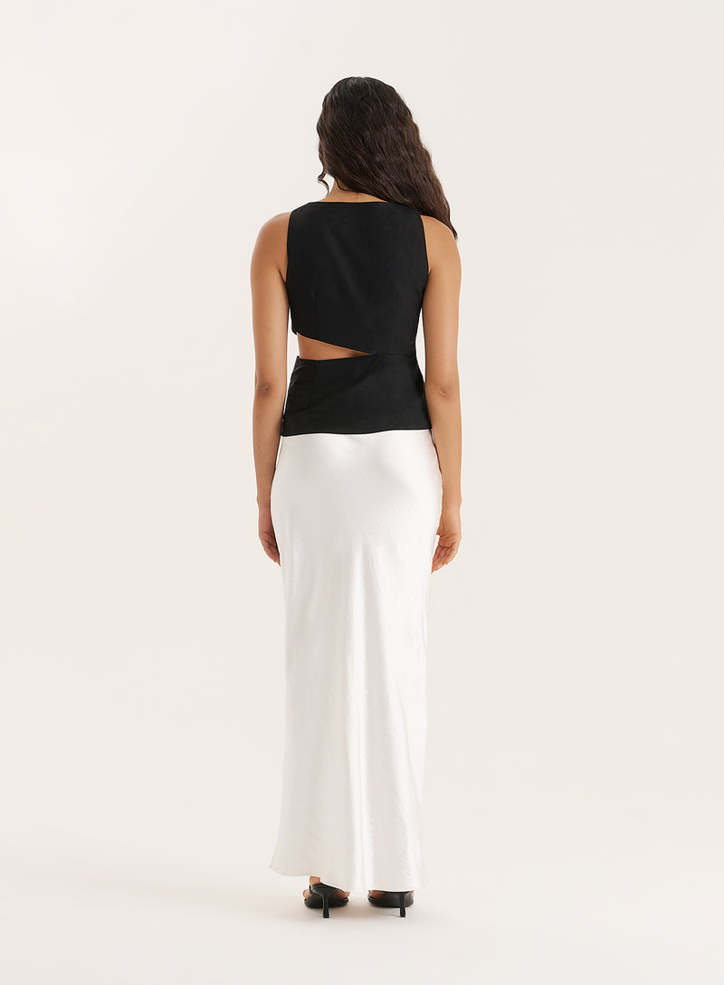 Black Linen Blend Cut Out Hardware Detail Top- Milly
