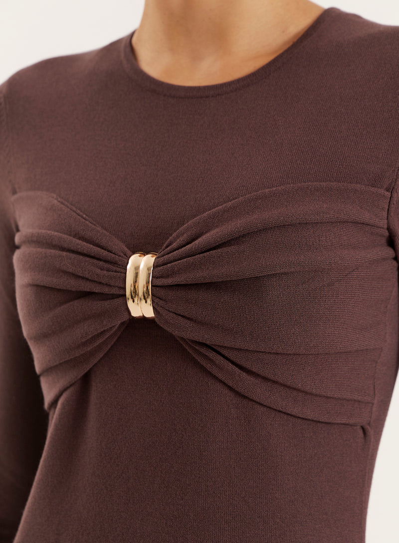 Chocolate Knitted Hardware Bust Detail Top- Hennii