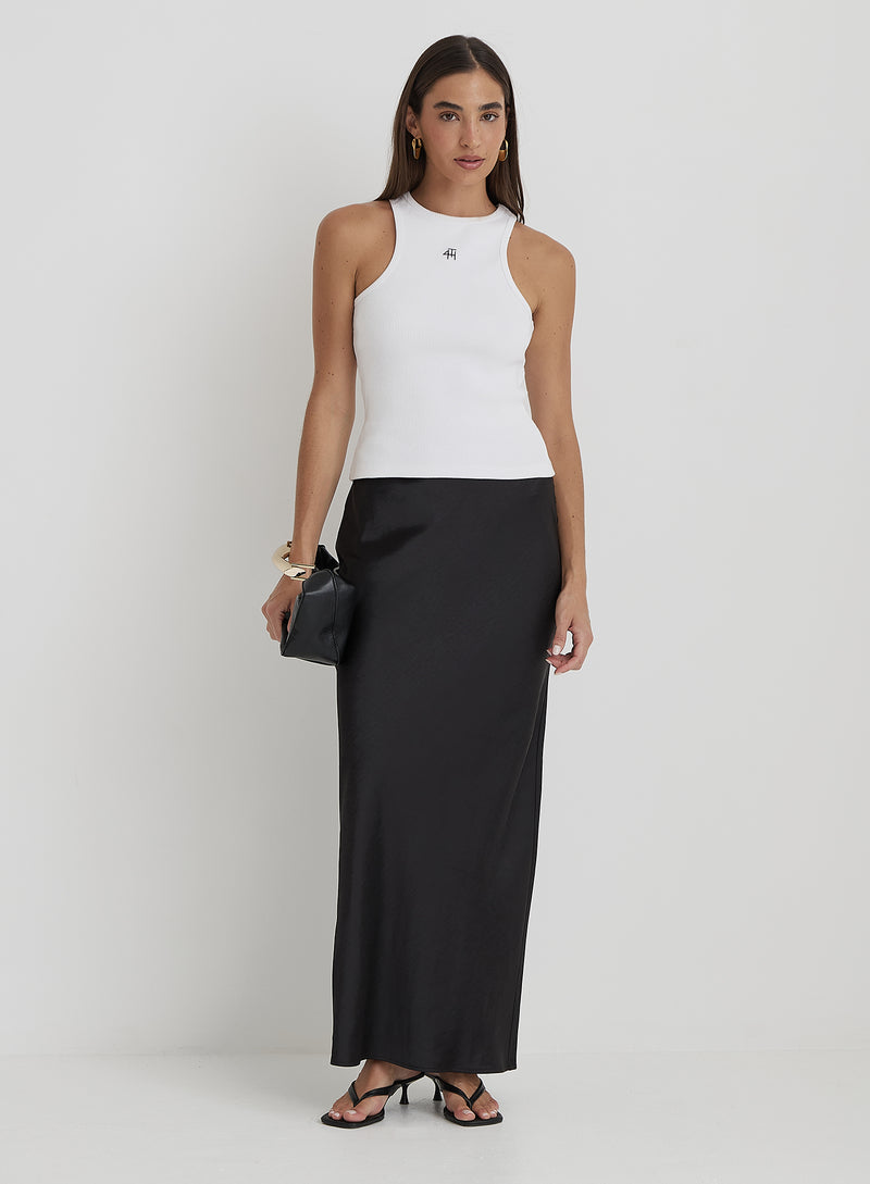 Black Satin Maxi Skirt- Novah