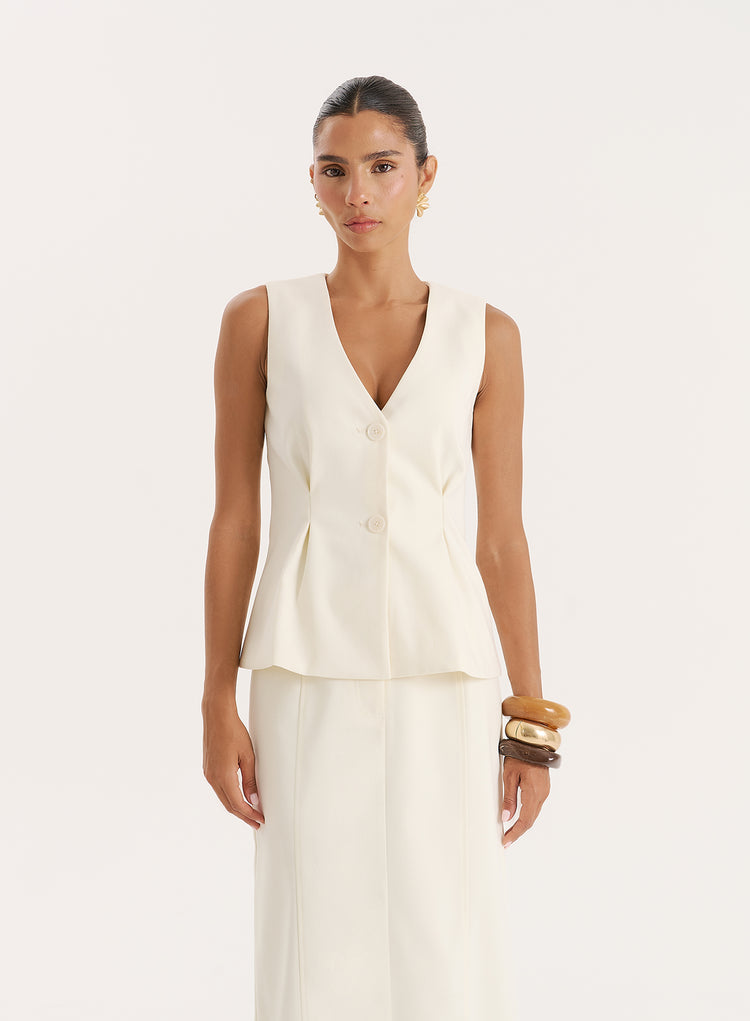 Cream Tailored Cinched Waistcoat- Mila