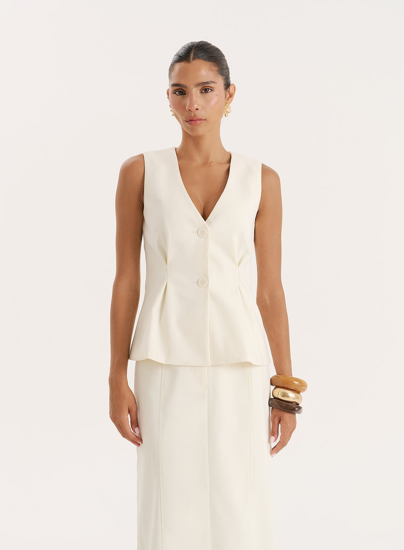 Cream Tailored Cinched Waistcoat- Mila