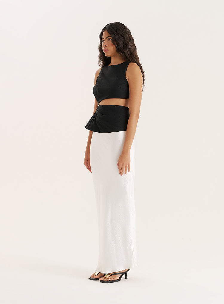 Black Linen Blend Cut Out Hardware Detail Top- Milly
