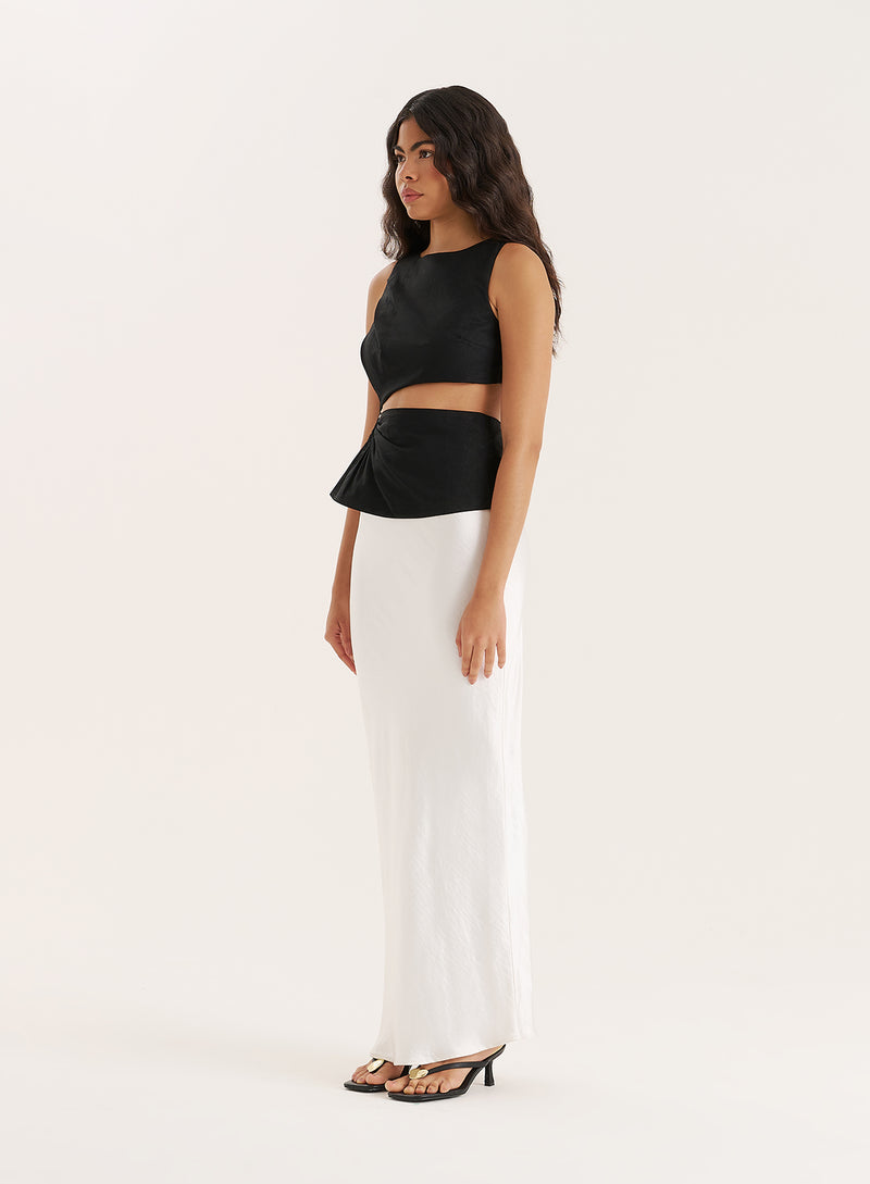 Black Linen Blend Cut Out Hardware Detail Top- Milly