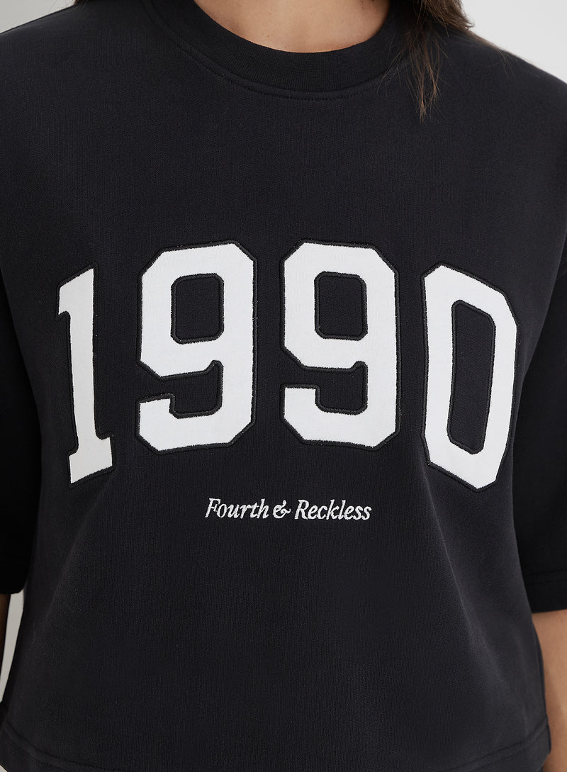 Black Oversized 1990 Graphic Boxy Sweat Top- Benley