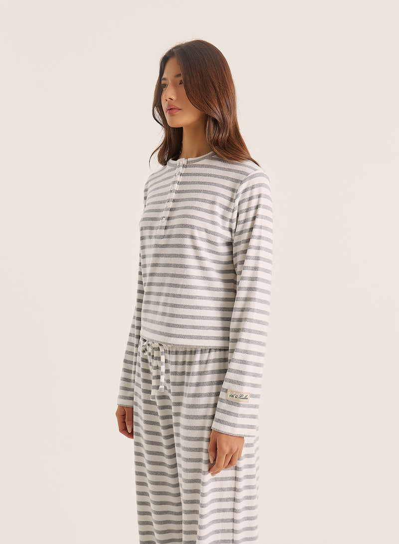 Light Grey Striped Jersey Ribbed Top