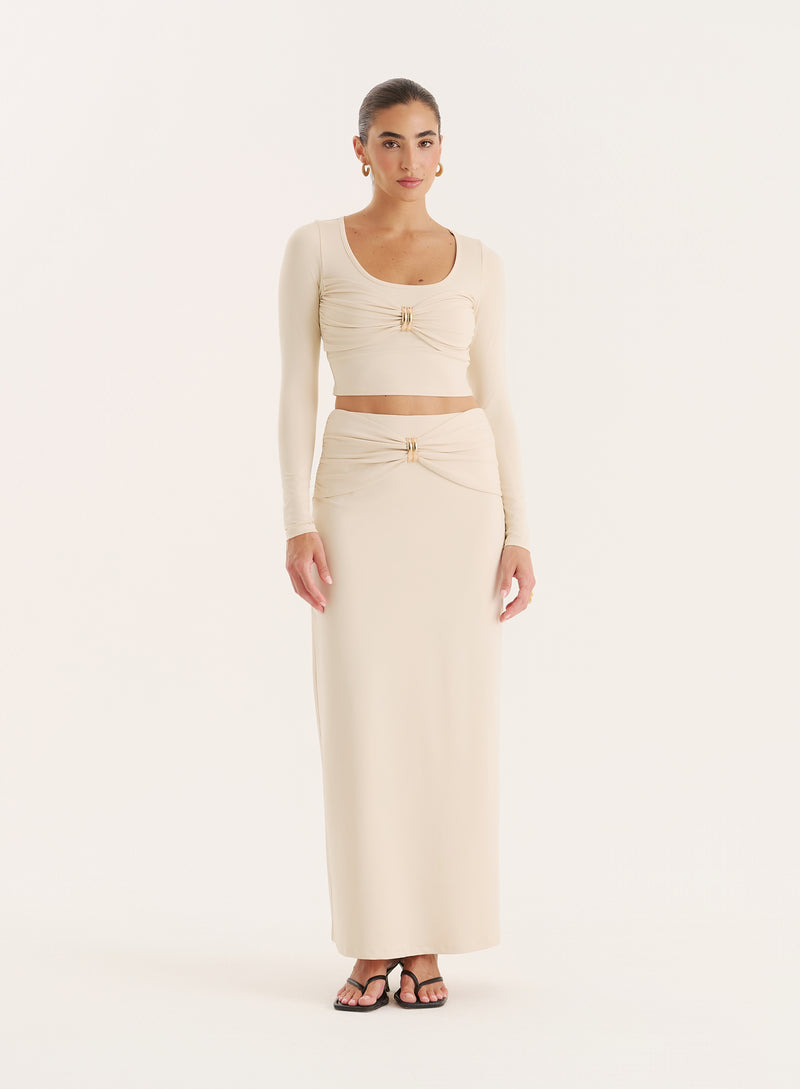 Cream Bust Detail Long Sleeve Cropped Top- Lyra