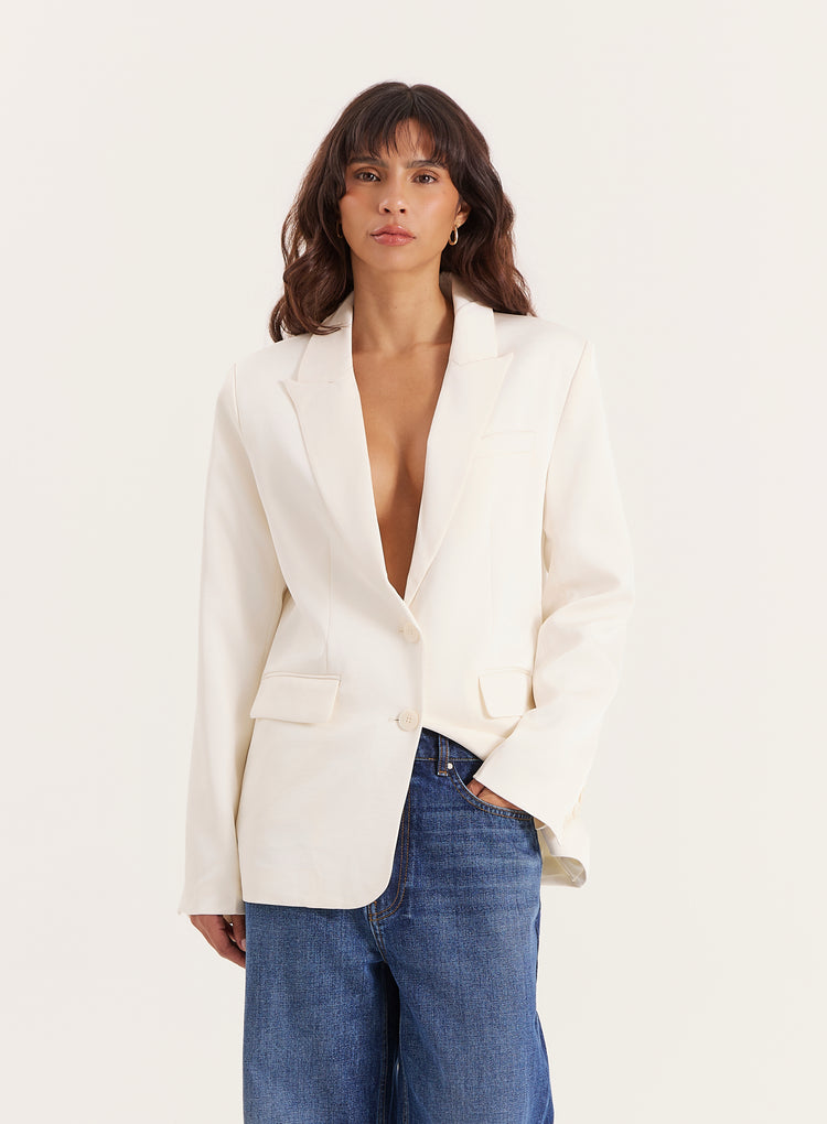 Cream Satin Tailored Blazer- Camille