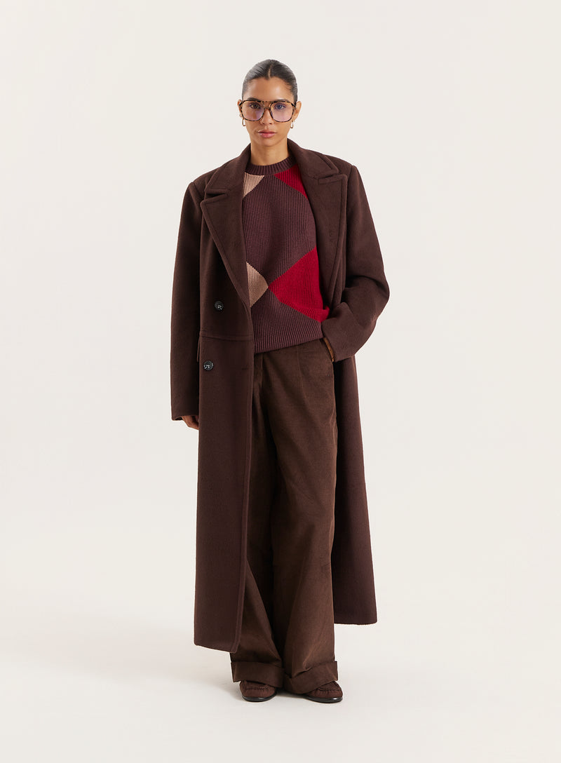 Multi Diamond Knitted Jumper With Scarf- Sara