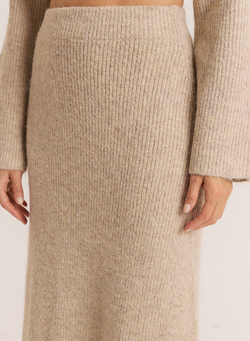 Oatmeal Knitted Maxi Skirt- Adriena