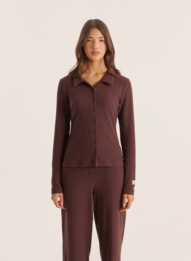 Chocolate Buttoned Pointelle Top