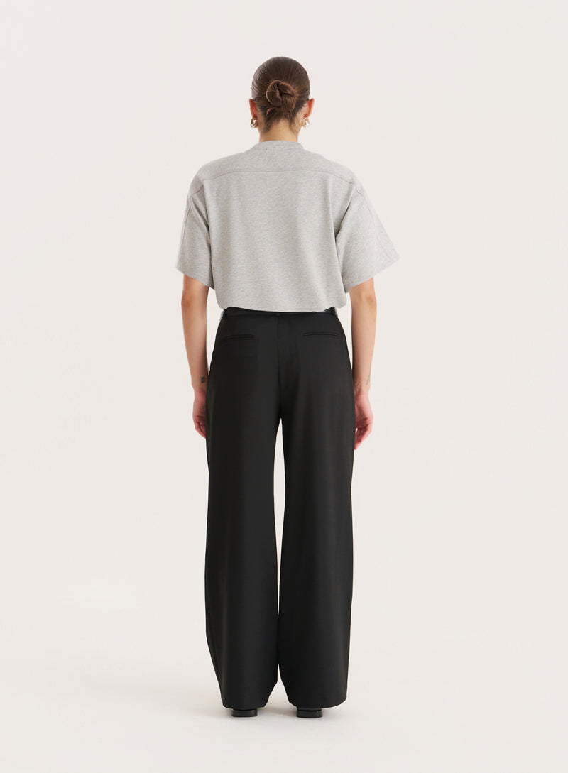 Black Belted Tailored Wide Leg Trouser-Mira