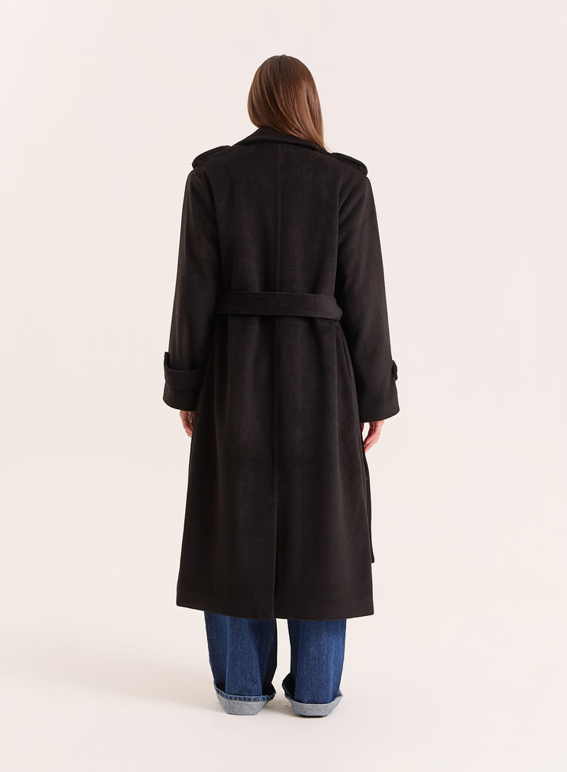 Black Tailored Belted Longline Coat- Anderson