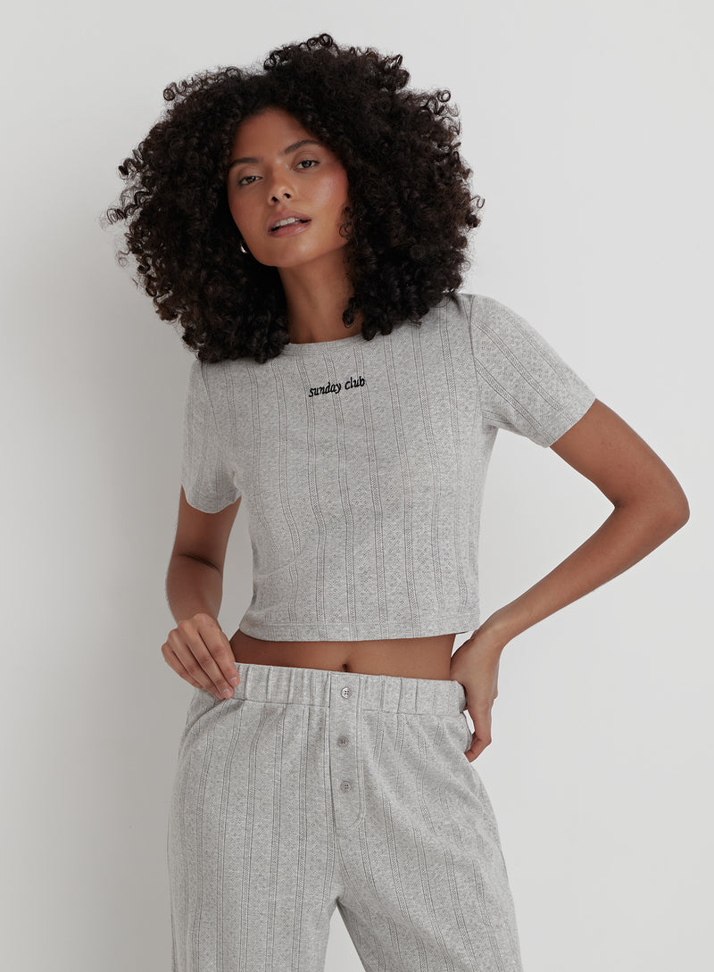 Grey Jersey Pointelle Pyjama Tee- Arlia