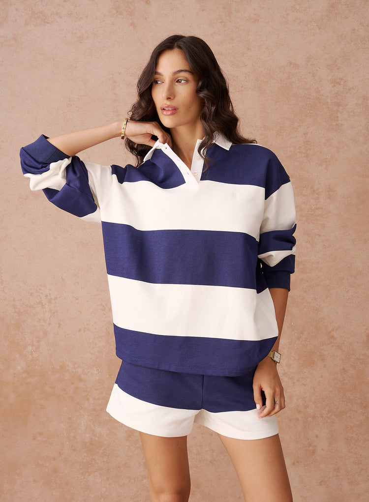 Navy And White Stripe Rugby Top- Alba