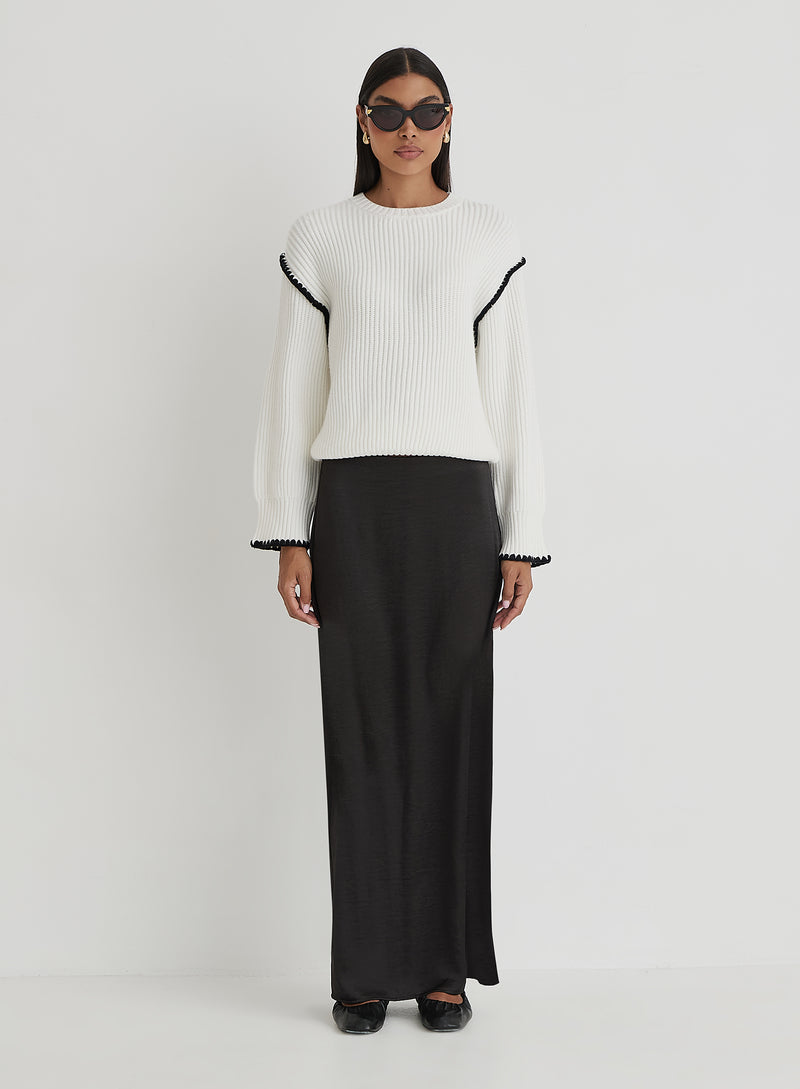 Cream Contrast Stitching Knit Jumper- Hollie