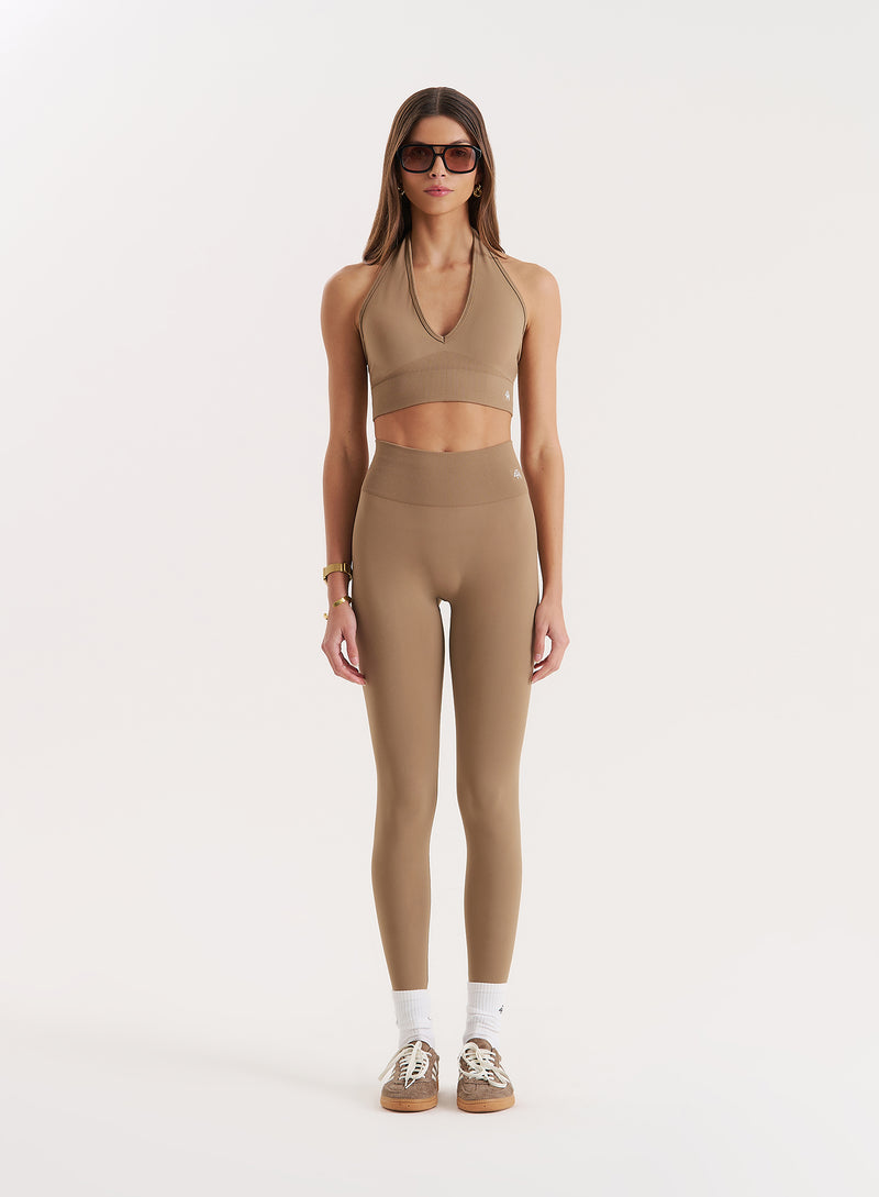Mocha Halter Neck Seamless Sports Bra- Sammie