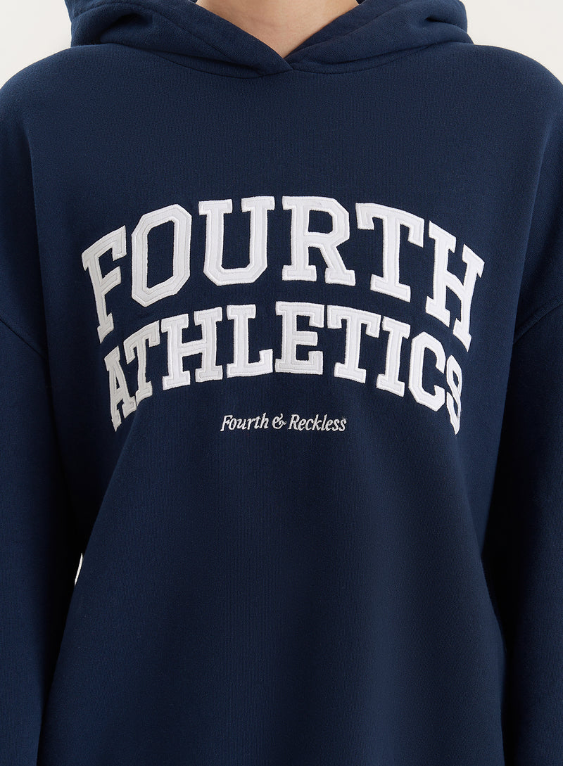 Navy Fourth Athletics Slogan Oversized Hoodie- Bobby