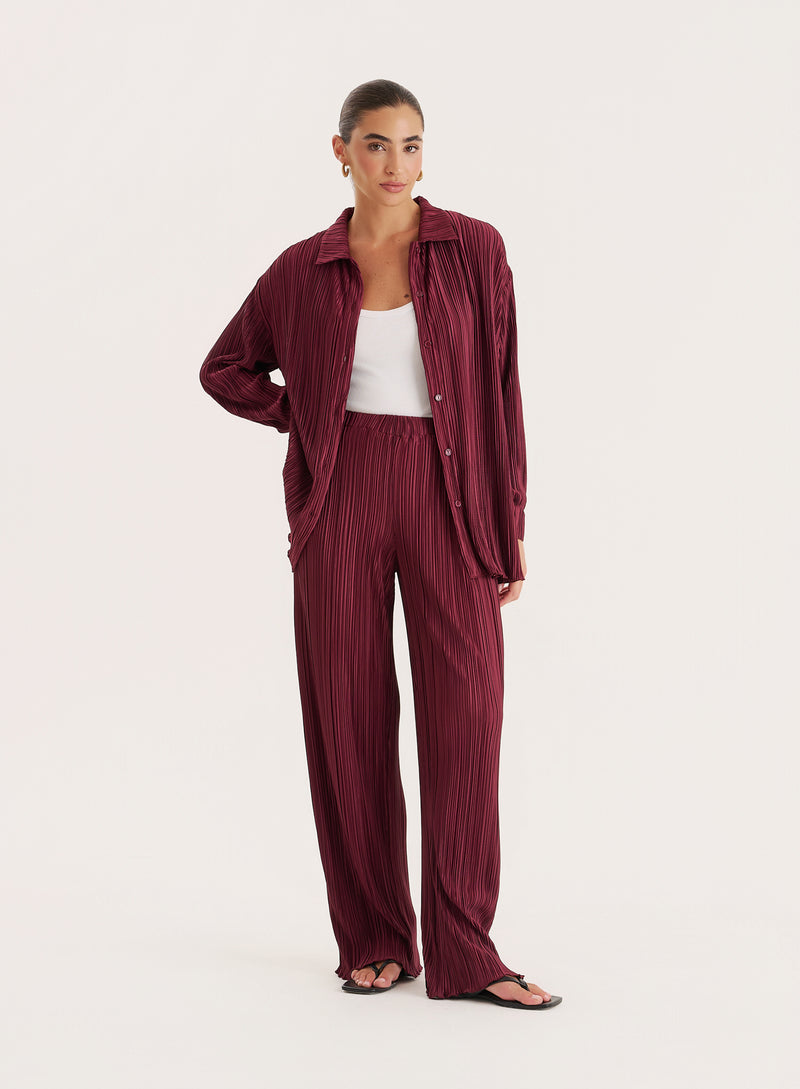 Burgundy Plisse Shirt- Palais