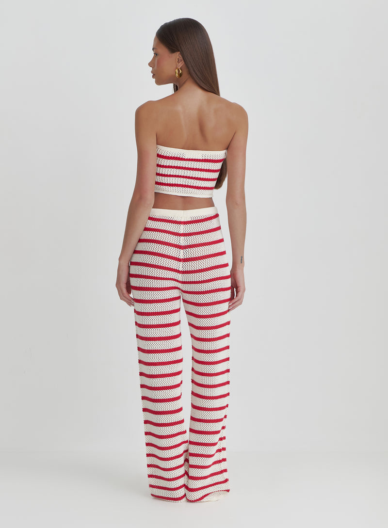 Red And White Stripe Knitted Top- Lior