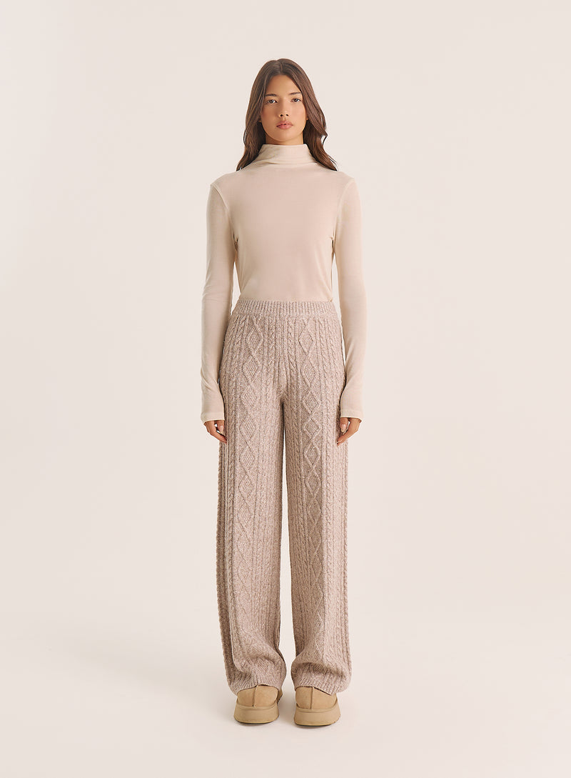 Taupe Cable Knitted Trousers