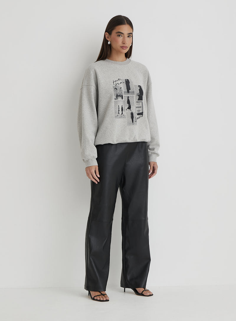 Grey Polaroid Catwalk Graphic Oversized Sweatshirt- Misha