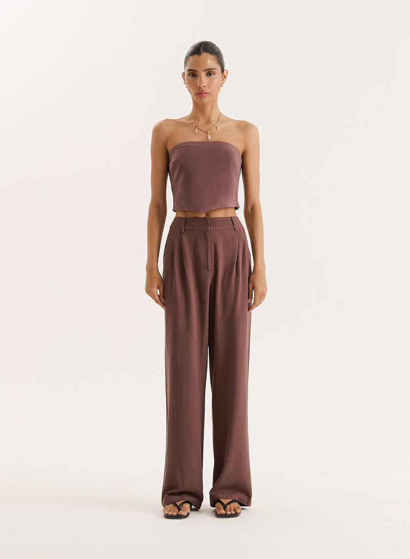 Chocolate Linen Blend Bandeau Top- Macie