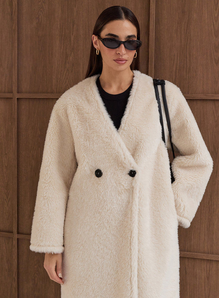 Cream Shearling Longline Buttoned Coat- Bobby