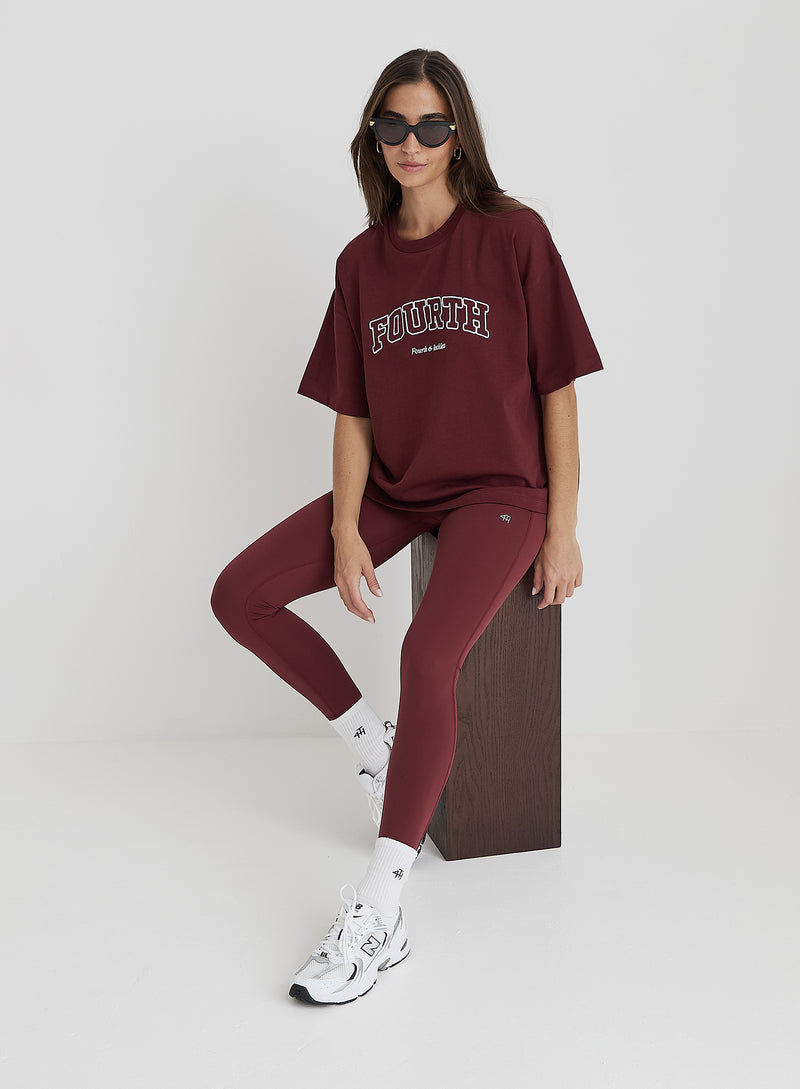 Burgundy Fourth Slogan Oversized Tee- Finley