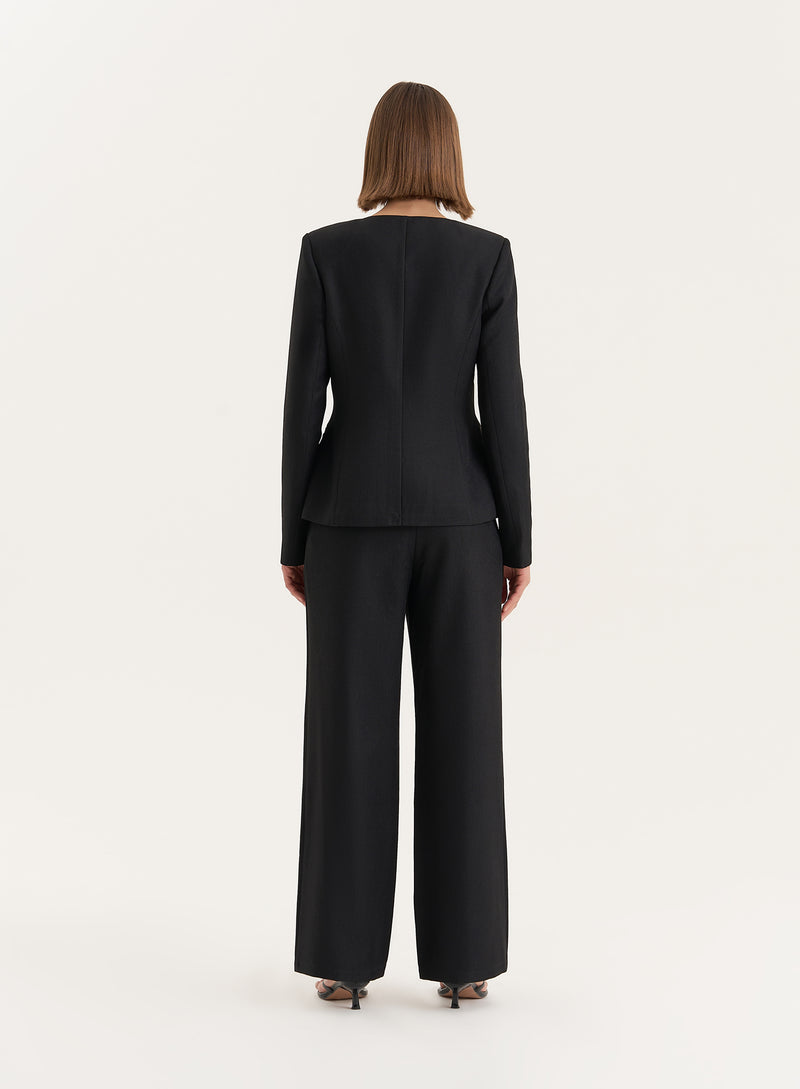 Black Tailored Gold Button Front Split Blazer- Polly