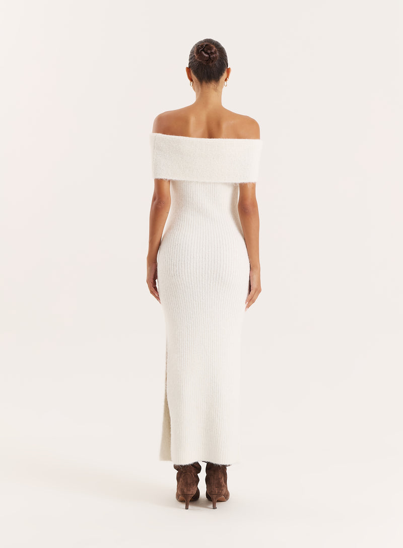 Cream Bardot Knitted Maxi Dress- Shan