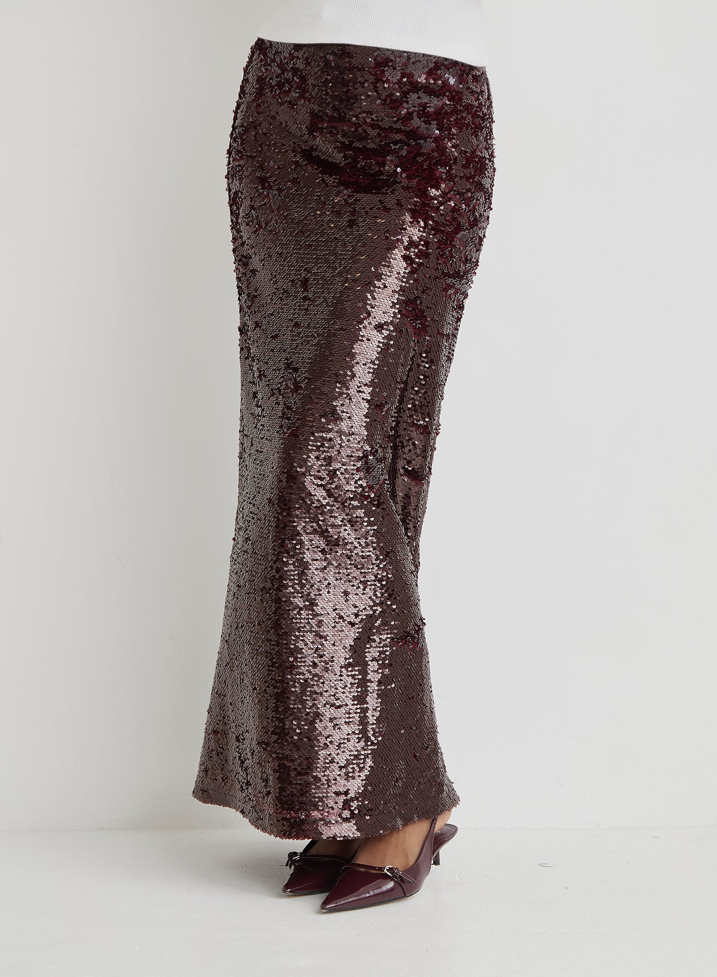 Women's Burgundy Sequin Maxi Skirt | Odell | 4th & Reckless