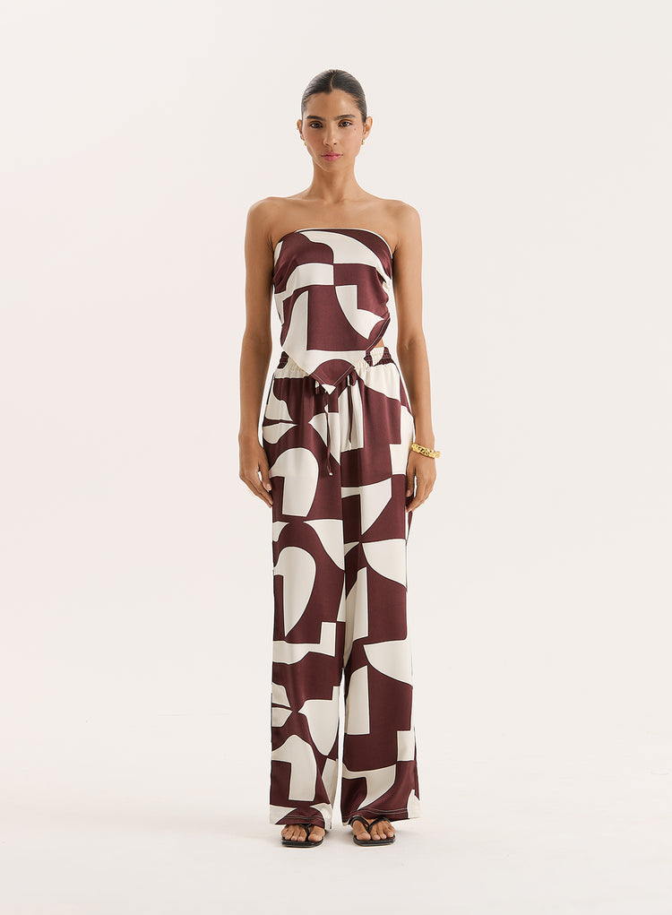 Chocolate Abstract Print Satin Trouser- Bradie