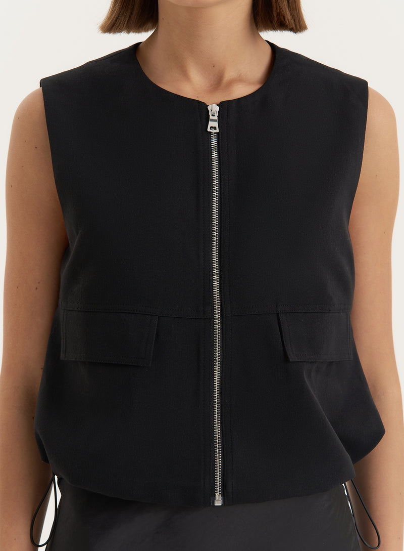 Black Drawstring Gilet- Sei