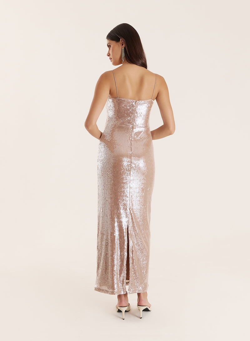 Nude Sequin Maxi Slip Dress- Norma