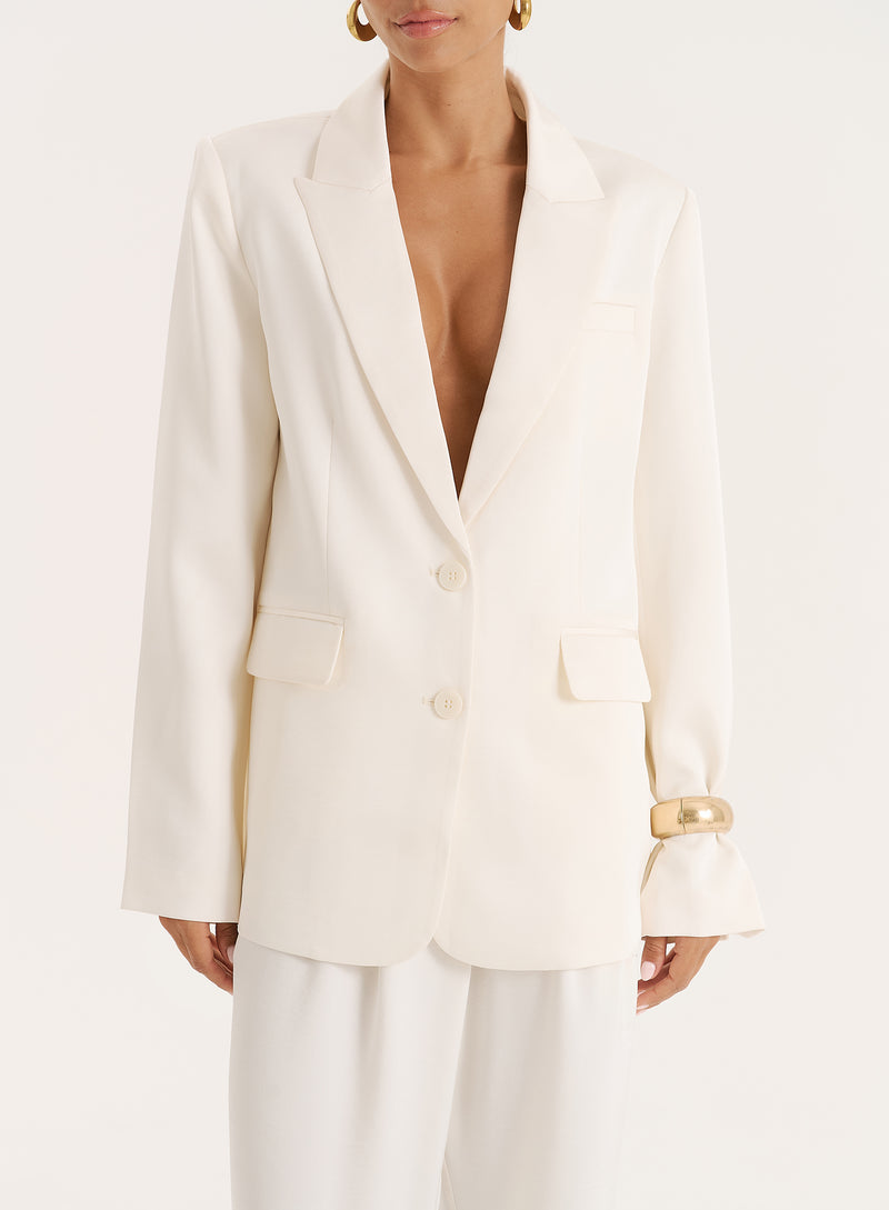 Cream Satin Tailored Blazer- Camille
