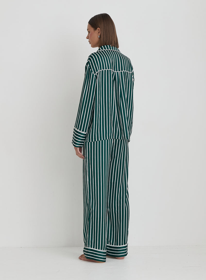 Green Striped Satin Pyjama Trouser- Noelle