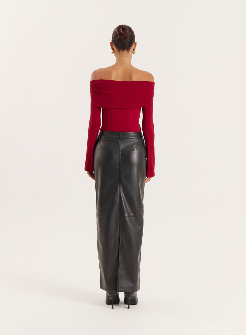 Red Gold Hardware Detail Knitted Long Sleeve Top- Virgo
