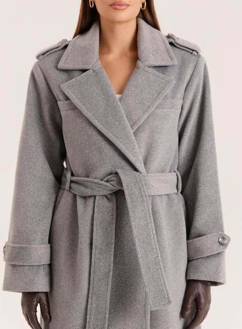 Grey Tailored Belted Longline Coat- Anderson