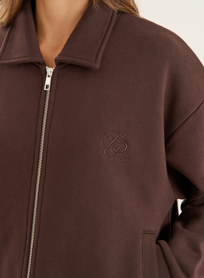Chocolate Logo Detail Zip Bomber Jacket- Valerie